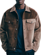 Menās Two-Tone Vintage Style Brown Suede Leather Jacket